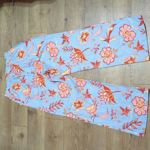 Caligraphie Linen Floral Side Slit Wide Leg Pants Pull On Pockets M NWT - Picture 10 of 11